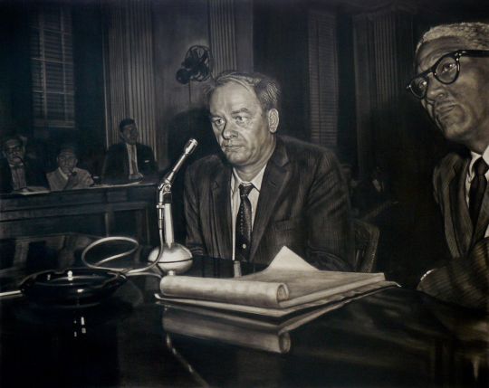 'Leo Turner and Attorney belford lawson at a Communist Hearing in 1959' Oil on Canvas 122 x 153 cm 2013